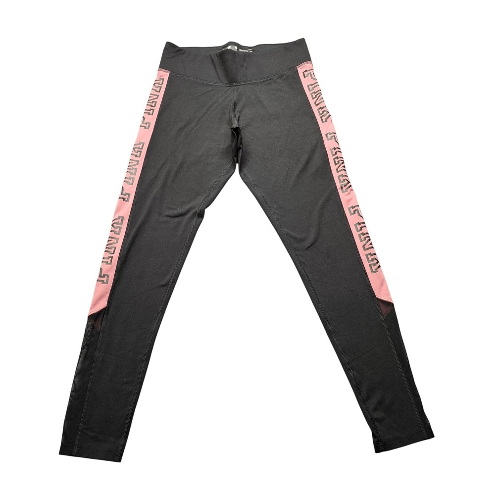 PINK Victoria Secret Ultimate Leggings Black Pink Logo Mesh Stripe Womens Size M